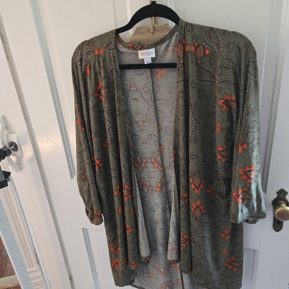 LuLaRoe Women's Jacket in Olive and Orange Floral